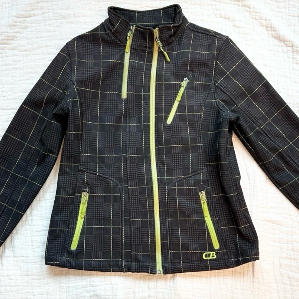 CB Sport Plaid Softshell Jacket Green Trim Golfcore Athletic Medium - Picture 3 of 8